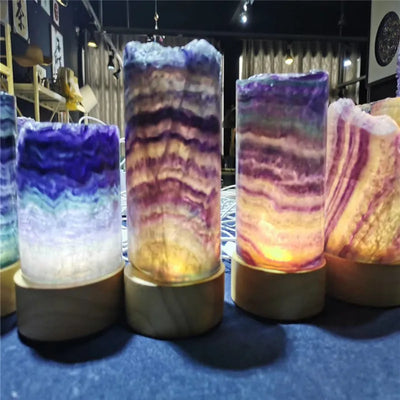 Rainbow Fluorite Crystal Lamp – Natural Gemstone LED Light Jewellery for Home Study Décor
