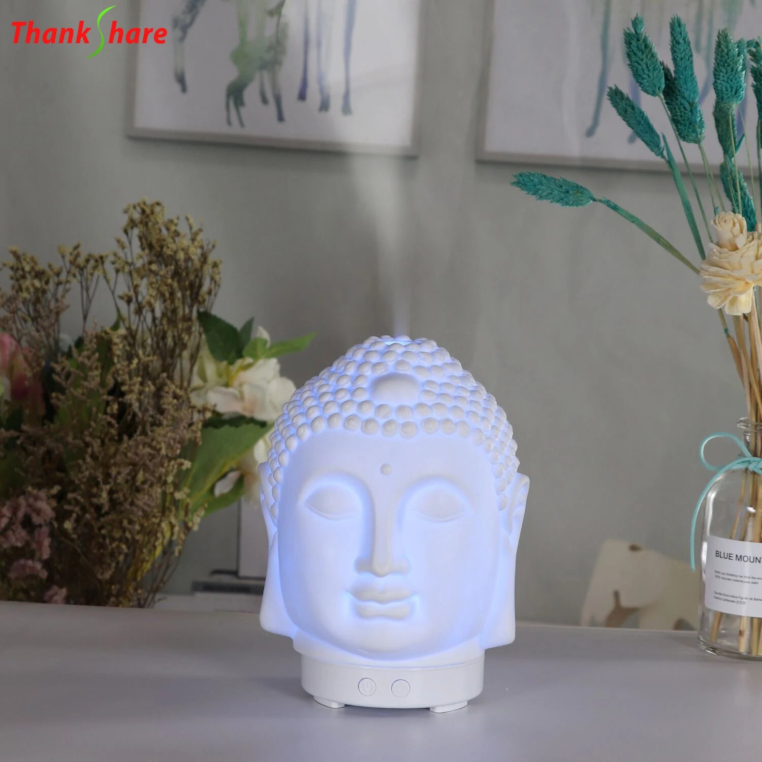 Wood Humidifier Night Light Color-Changing Remote Control shown as soft ambient home lighting