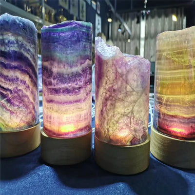 Rainbow Fluorite Crystal Lamp – Natural Gemstone LED Light Jewellery for Home Study Décor