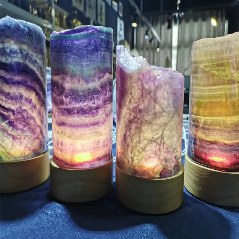 Rainbow Fluorite Crystal Lamp – Natural Gemstone LED Light Jewellery for Home Study Décor