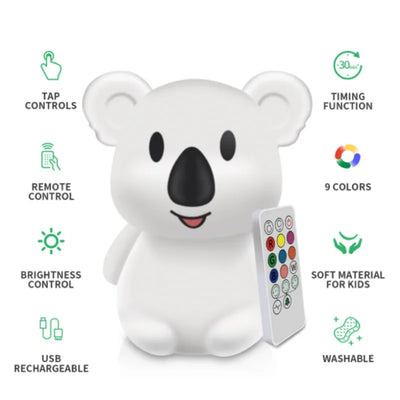 Koala RGB LED Night Light – USB Rechargeable Touch-Sensor Kids Desk Lamp