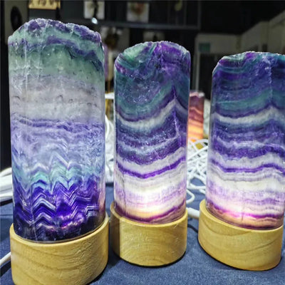 Rainbow Fluorite Crystal Lamp – Natural Gemstone LED Light Jewellery for Home Study Décor
