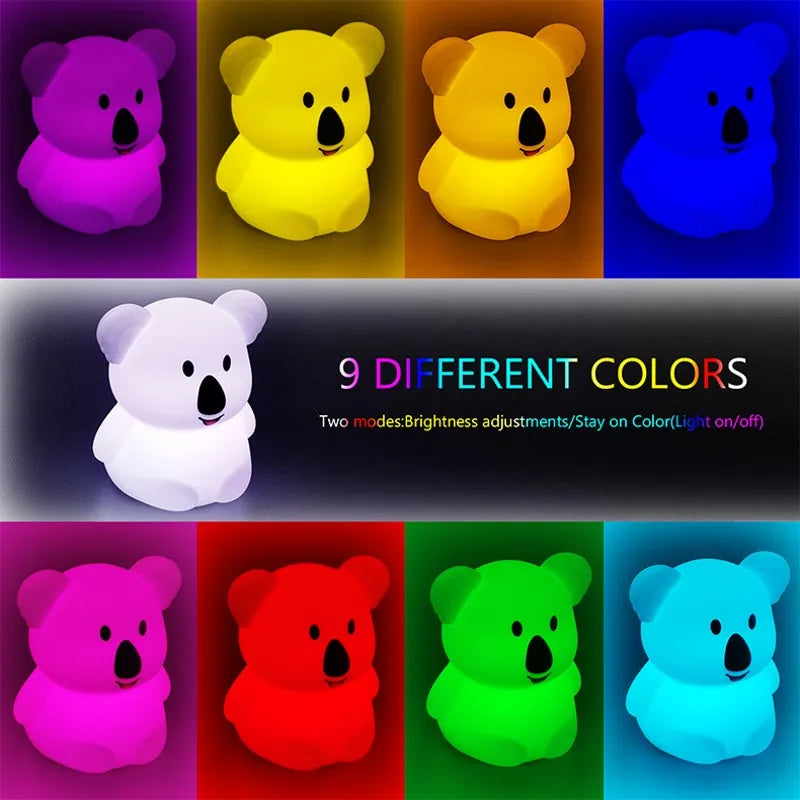 Koala RGB LED Night Light – USB Rechargeable Touch-Sensor Kids Desk Lamp
