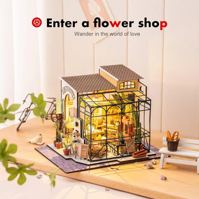 Robotime Mini House DIY Dollhouse Kit – LED-Lit Miniature Craft Set