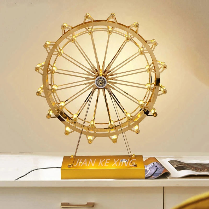 Ferris Wheel LED Table Lamp – Rotating Stainless Steel Desk Light