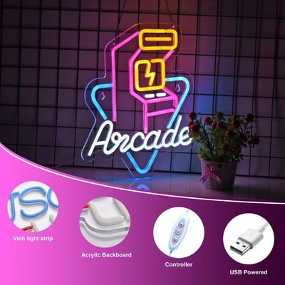Arcade Personalized Gamification Neon Wall Light Dimmable close-up product view, in Arcade