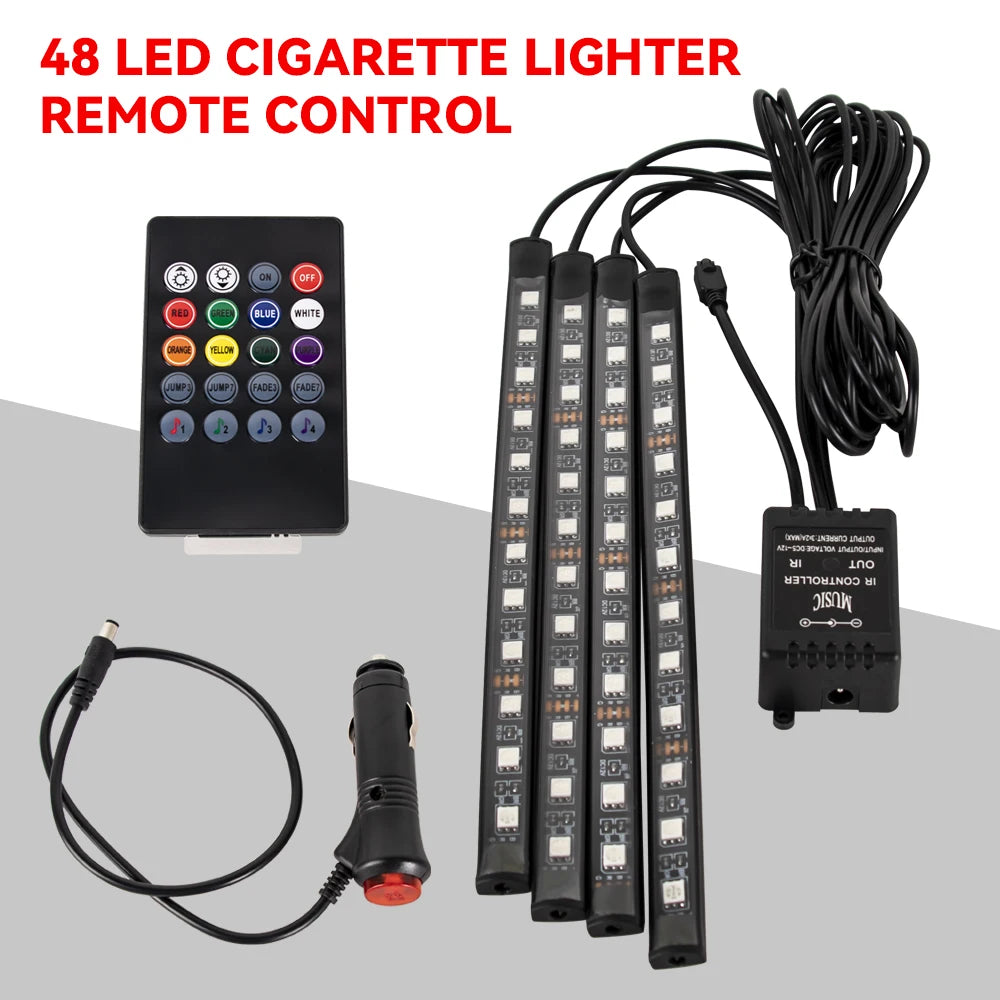 RGB Car Ambient Foot Light – USB Wireless Remote & App Control Interior LED Strip
