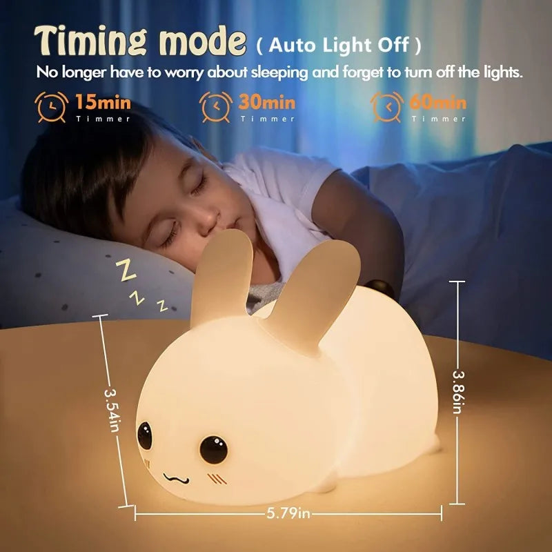 LED Bunny Rabbit Night Light – Remote Control RGB Rechargeable Silicone Kids Lamp