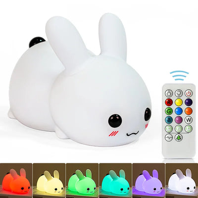 LED Bunny Rabbit Night Light – Remote Control RGB Rechargeable Silicone Kids Lamp