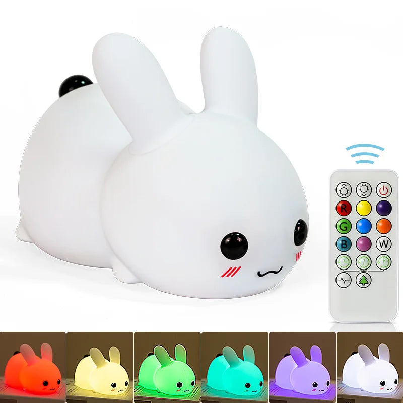 LED Bunny Rabbit Night Light – Remote Control RGB Rechargeable Silicone Kids Lamp