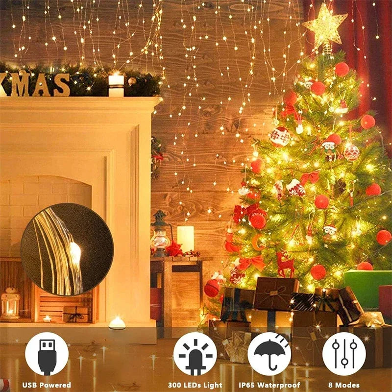 LED Curtain Fairy Lights – 8-Mode USB Holiday Window Garland