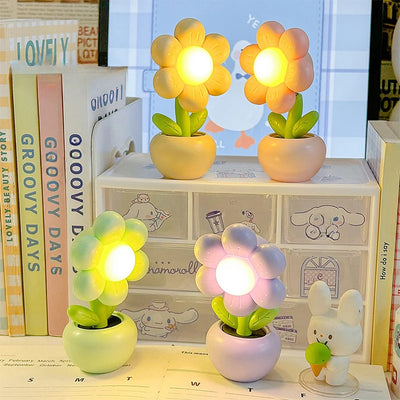 Mini Floral Potted Bedside Table Lamp shown as soft ambient home lighting