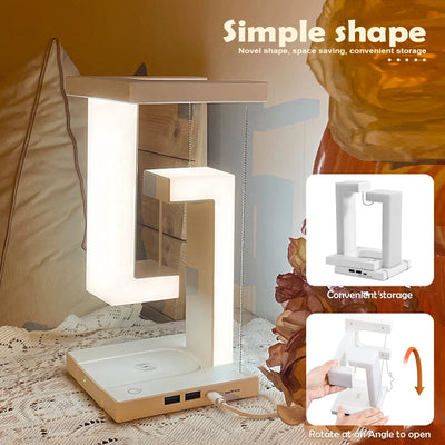 Floating Base LED Desk Lamp with 10W Wireless Charging – USB-C Bedside Touch Lamp