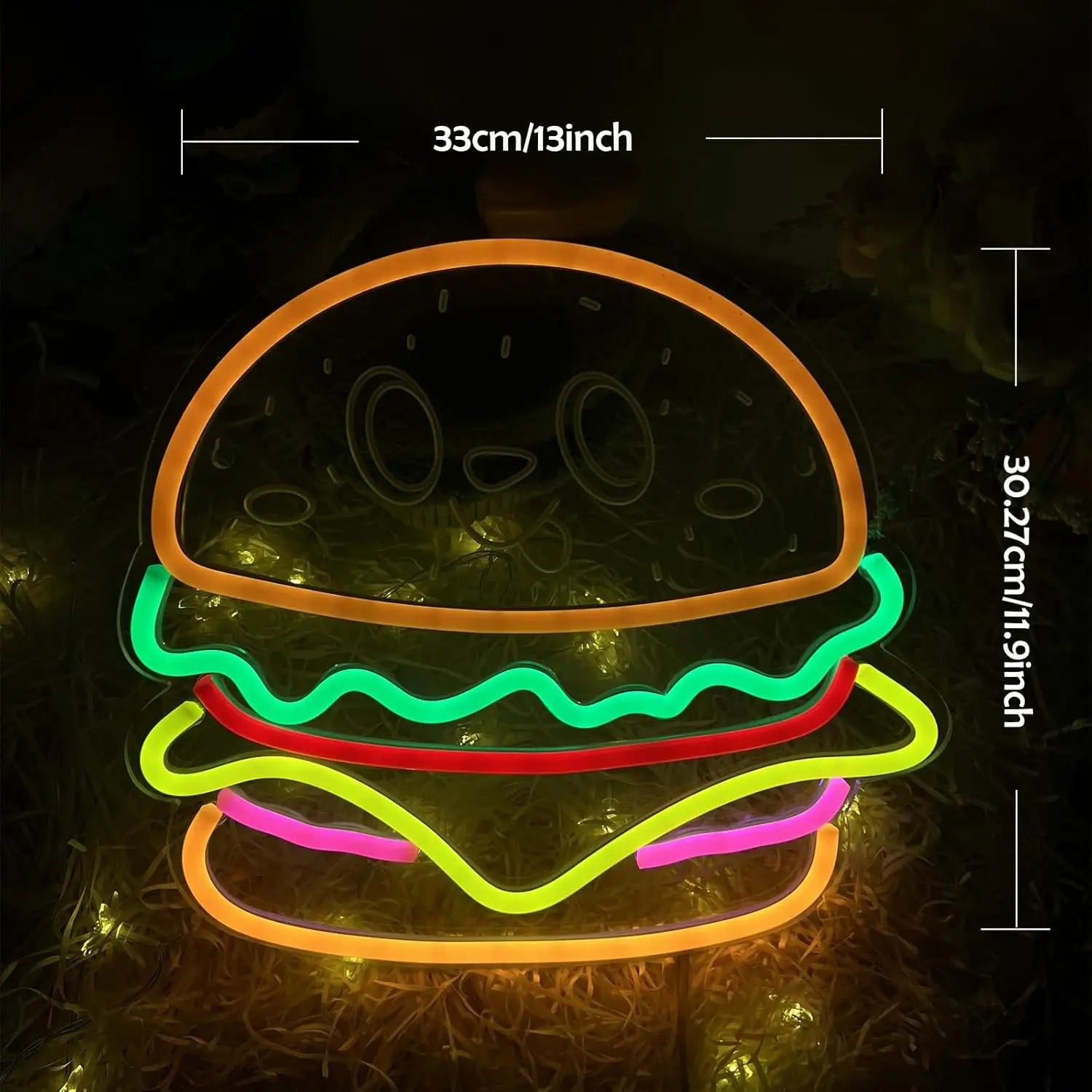 Hamburger Smiling Face Neon Wall Light USB shown as soft ambient home lighting