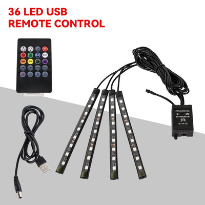 RGB Car Ambient Foot Light – USB Wireless Remote & App Control Interior LED Strip