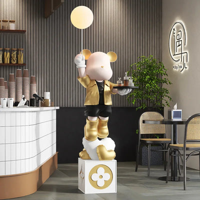 Luminous Bear Vitality Statue – 160cm LED Floor Sculpture with Tray Storage for Living Room