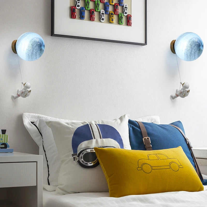 Astronaut Moon LED Wall Lamp - Copper Minimalist Night Light decorative lighting detail
