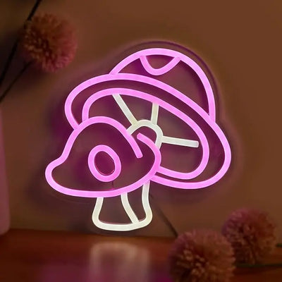 Pink Glow Twin Mushroom LED Neon Light – USB-Powered Wall Art