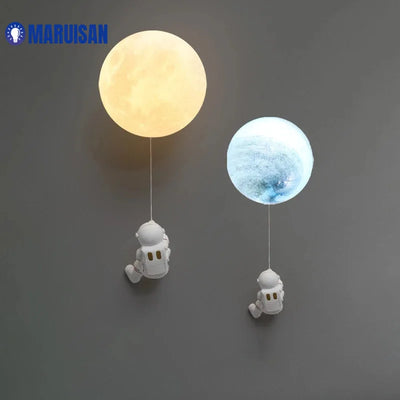 Astronaut Moon LED Wall Lamp - Copper Minimalist Night Light for nursery or kids room decor