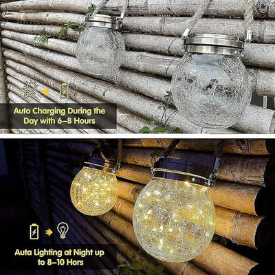 Solar-Powered Cracked Glass Hanging Lantern