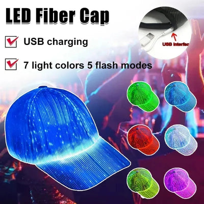 LED Fiber Optic Glow Hat – Rechargeable Light-Up Baseball Cap