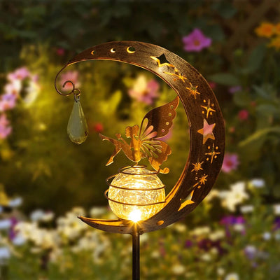 Angel Moon Crackle Glass Solar Garden Stake Light