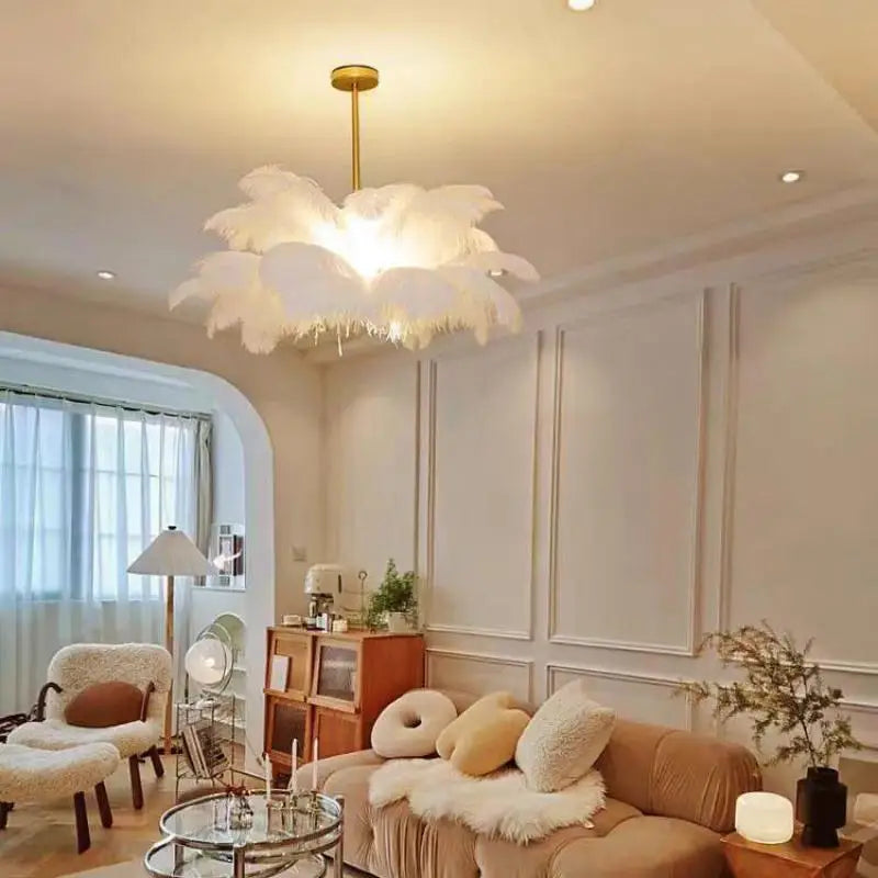 Novelty Animal Dimmable feather ceiling light for soft bedroom ambience