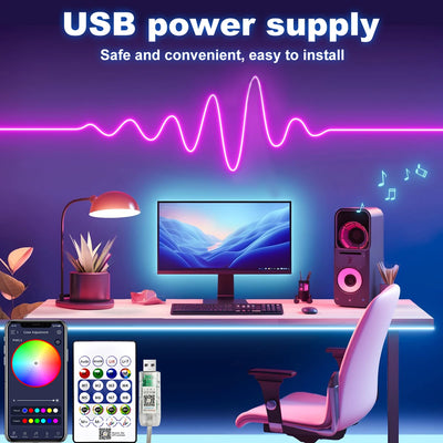 5V Neon Strip Neon Wall Light USB Color-Changing close-up product view, in RGBIC