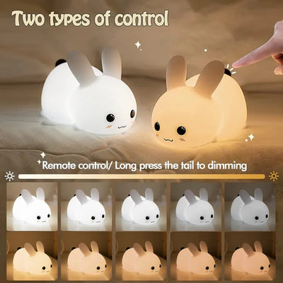LED Bunny Rabbit Night Light – Remote Control RGB Rechargeable Silicone Kids Lamp