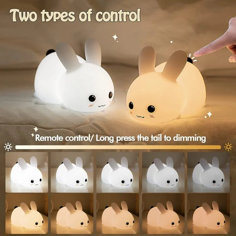 LED Bunny Rabbit Night Light – Remote Control RGB Rechargeable Silicone Kids Lamp