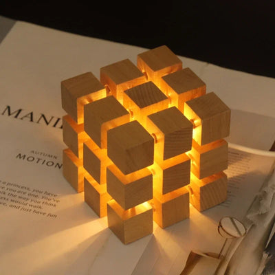 Geometric Wooden Cube Light