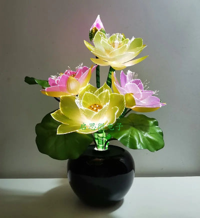 Lotus Fiber Optic Buddha Lamp – LED Novelty Flower Desk Light (New Edition)