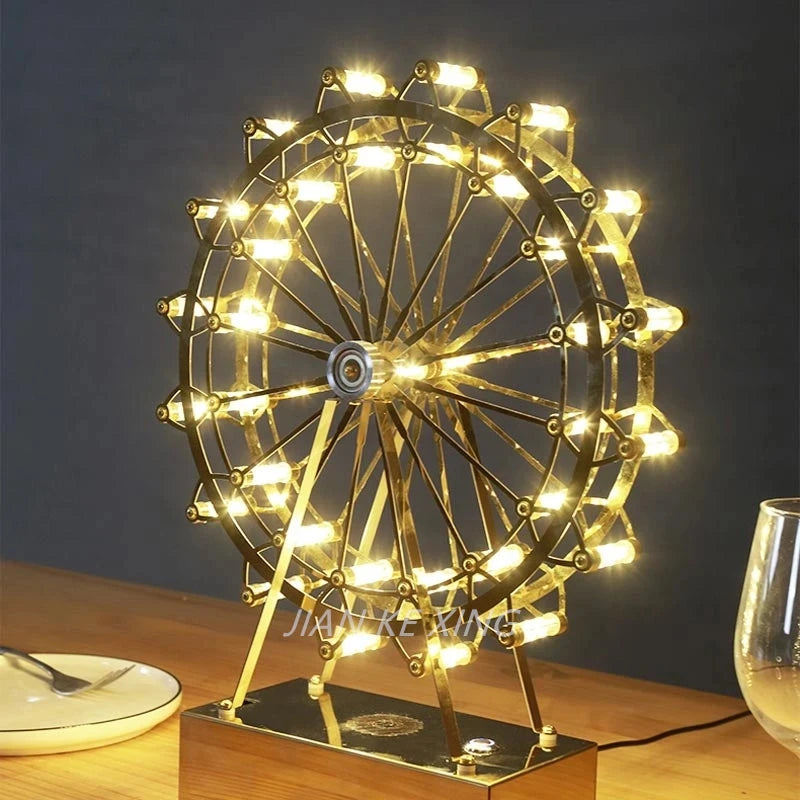 Ferris Wheel LED Table Lamp – Rotating Stainless Steel Desk Light
