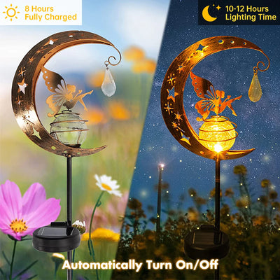 Angel Moon Crackle Glass Solar Garden Stake Light