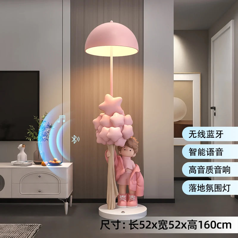 Luminous Boy Statue Floor Lamp – 160cm LED Bluetooth Speaker Sculpture for Living Room