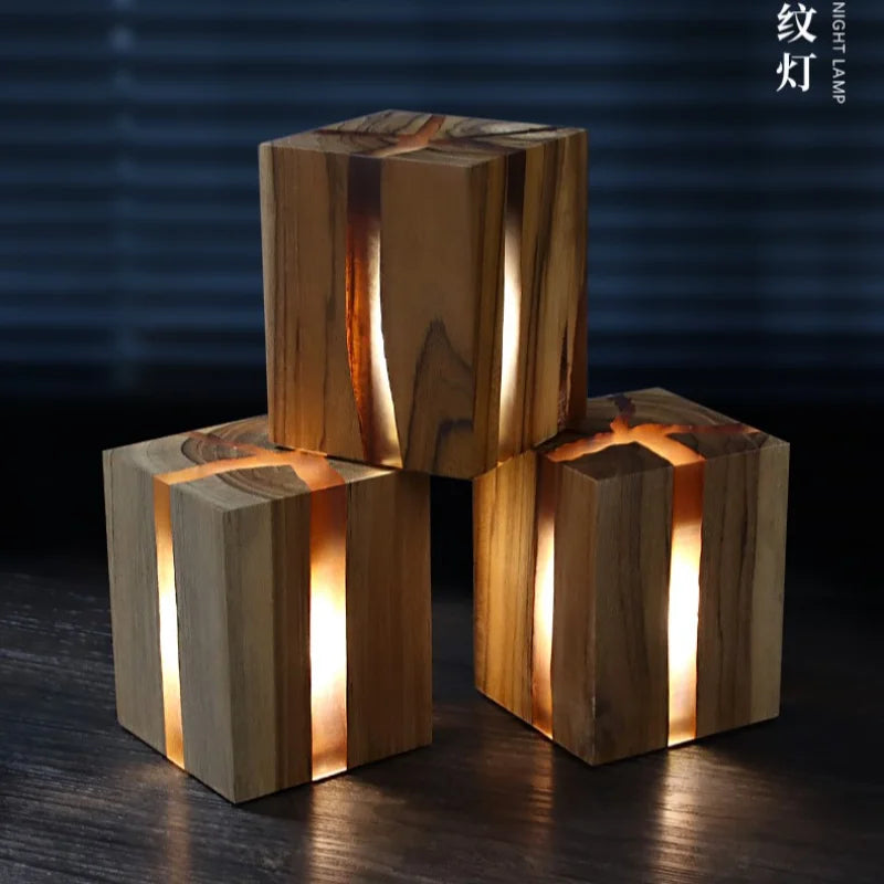 Cracked Solid Wood Nordic Design Nightlight