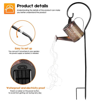 Solar-Powered Watering Can Garden Light