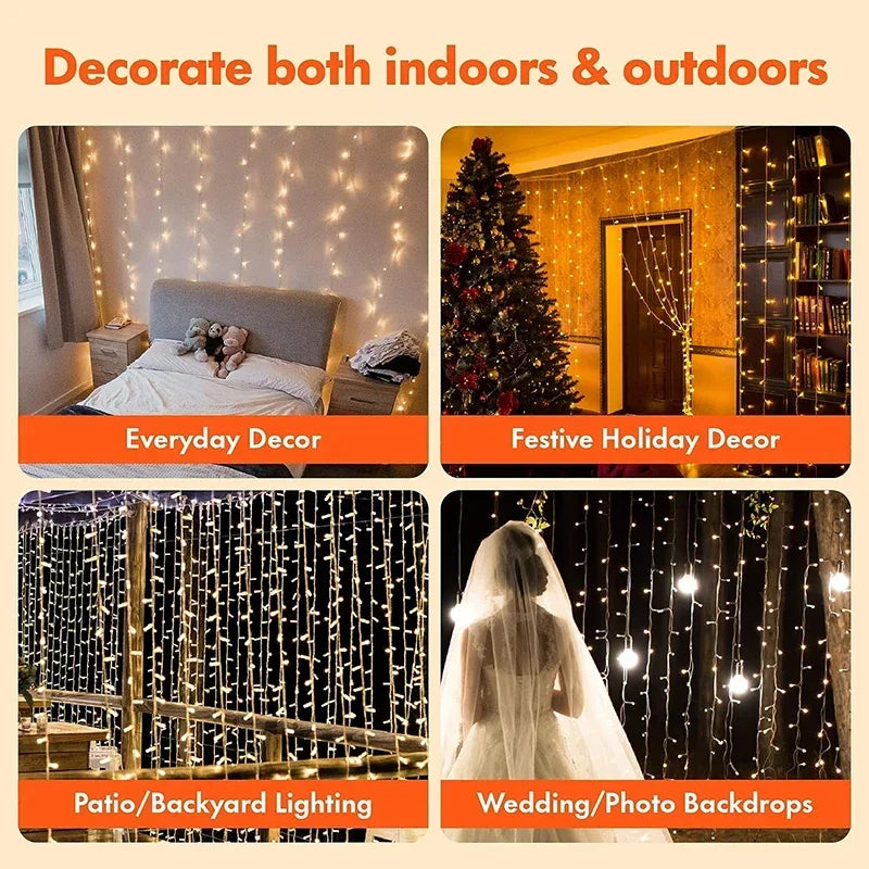 LED Curtain Fairy Lights – 8-Mode USB Holiday Window Garland