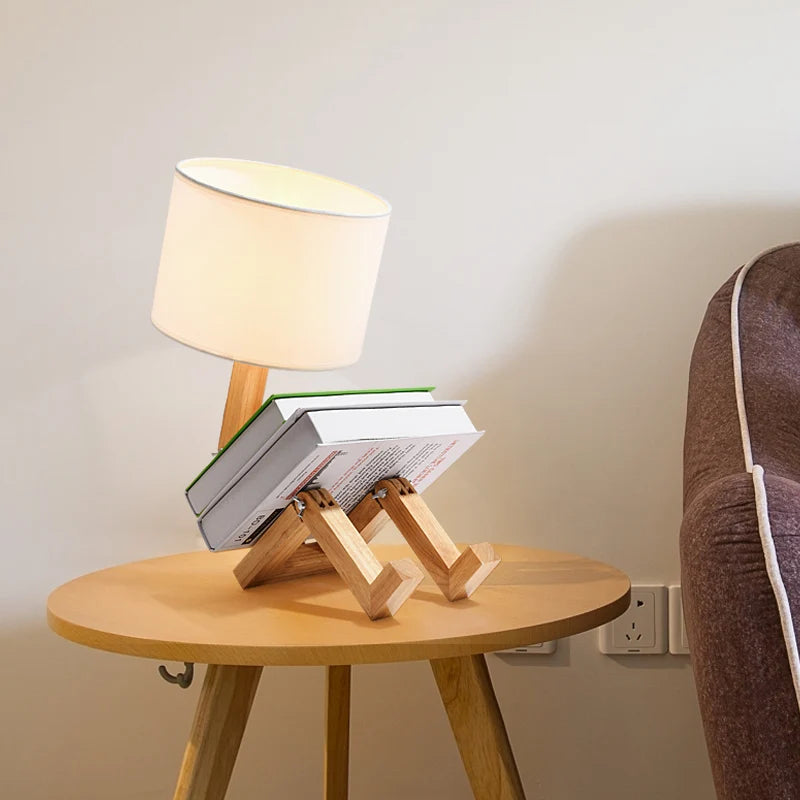 Wooden Robot Desk Desk Lamp USB close-up product view