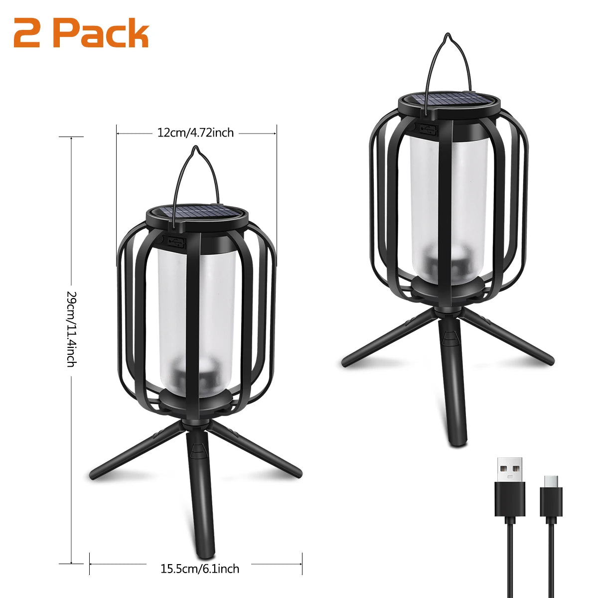 Solar & USB Flame Lantern – IP65 Waterproof Outdoor Wall Lamp with 4 Lighting Modes