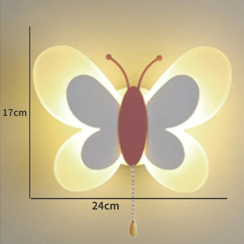 Butterfly Nordic Children Wall Light shown as soft ambient home lighting
