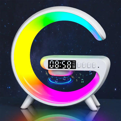 Wireless Charging Alarm Clock Speaker Lamp RGB design detail view