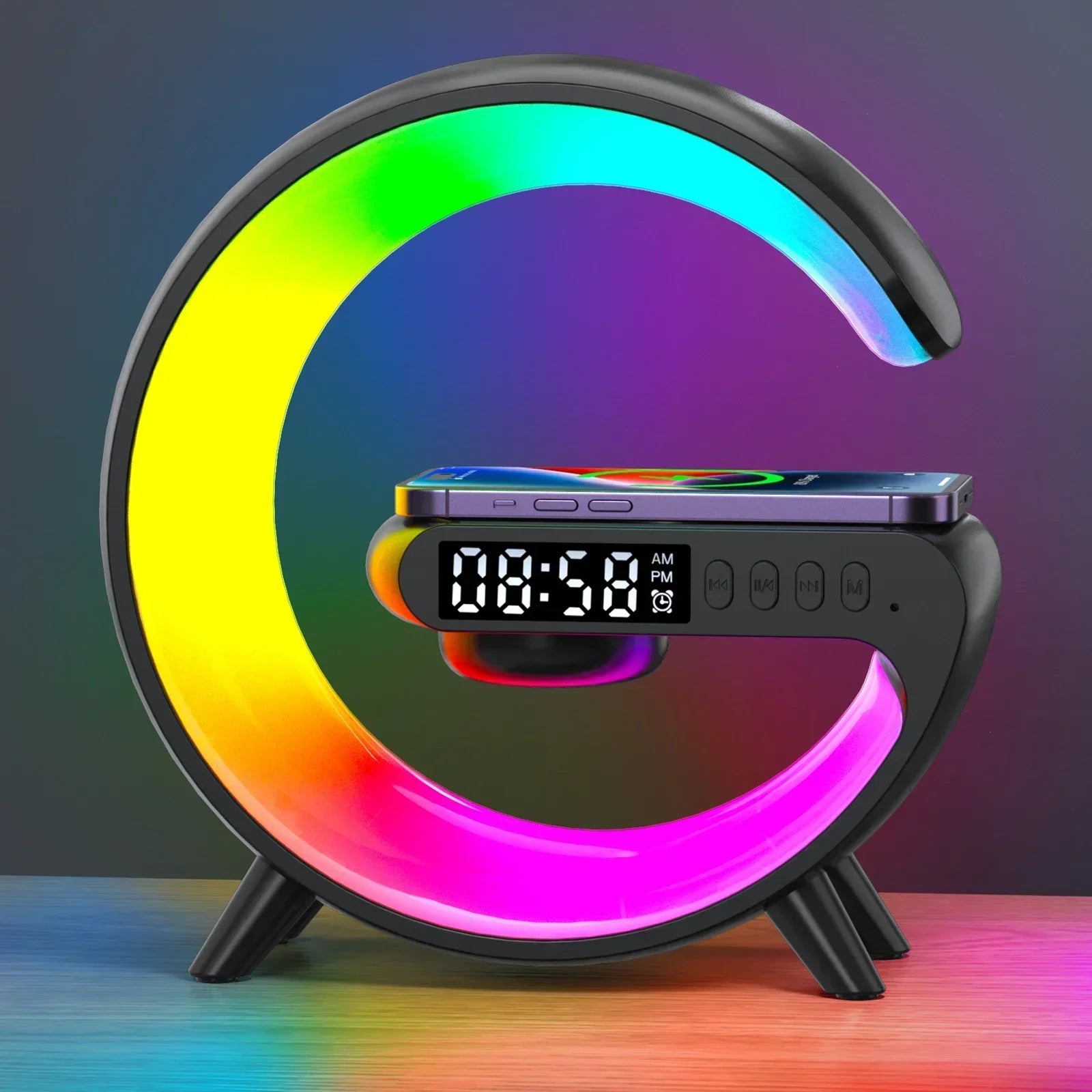 Wireless Charging Alarm Clock Speaker Lamp RGB close-up product view