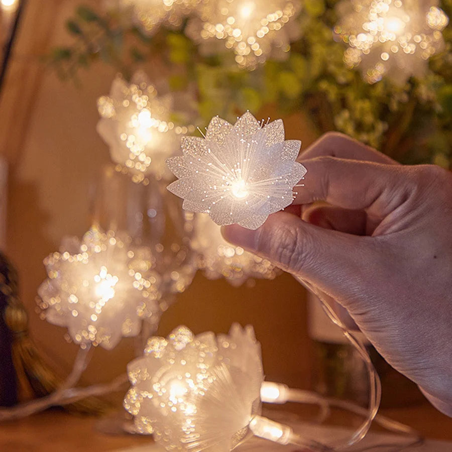 Fiber Optic Fairy String Lights with Artificial Flowers – LED Floral Wedding Garland