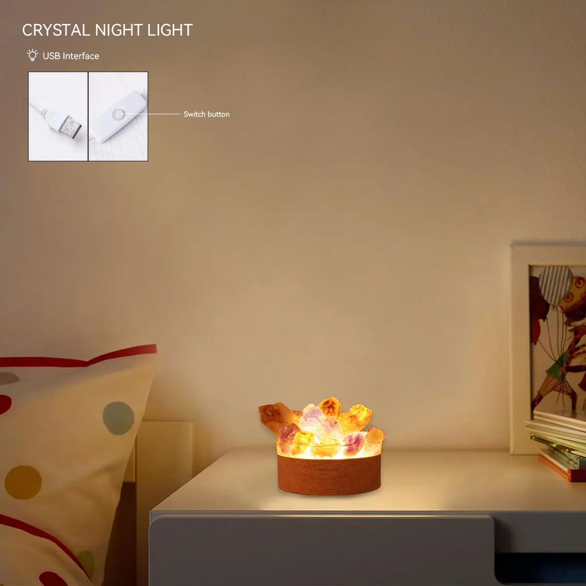 Amethyst Crystal Point LED Lamp – Natural Gemstone Healing Light for Desk & Home Décor
