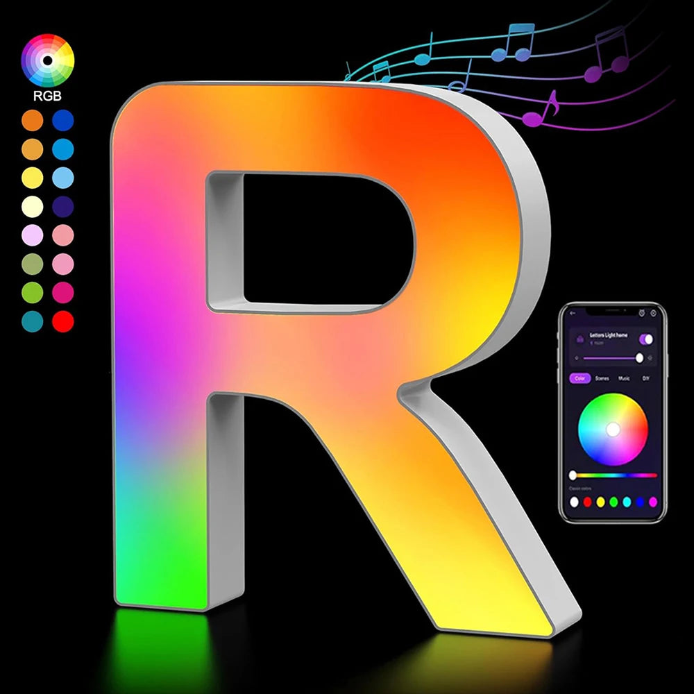 Smart LED Alphabet Letter Lights – App & Voice Controlled RGB Night Light for Bedroom Wall Décor