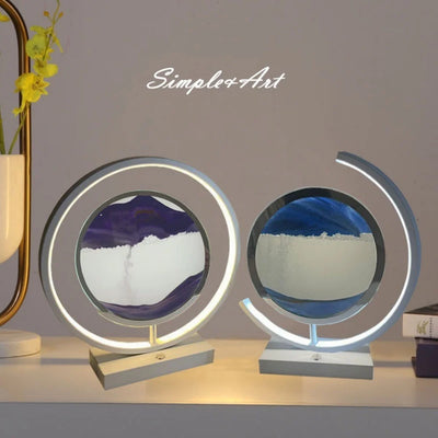 LED Moving Sand Art Table Lamp – 3D Flowing Sandscape Hourglass Bedside Night Light