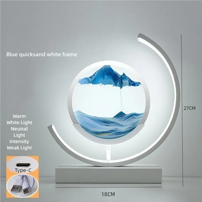 LED Moving Sand Art Table Lamp – 3D Flowing Sandscape Hourglass Bedside Night Light