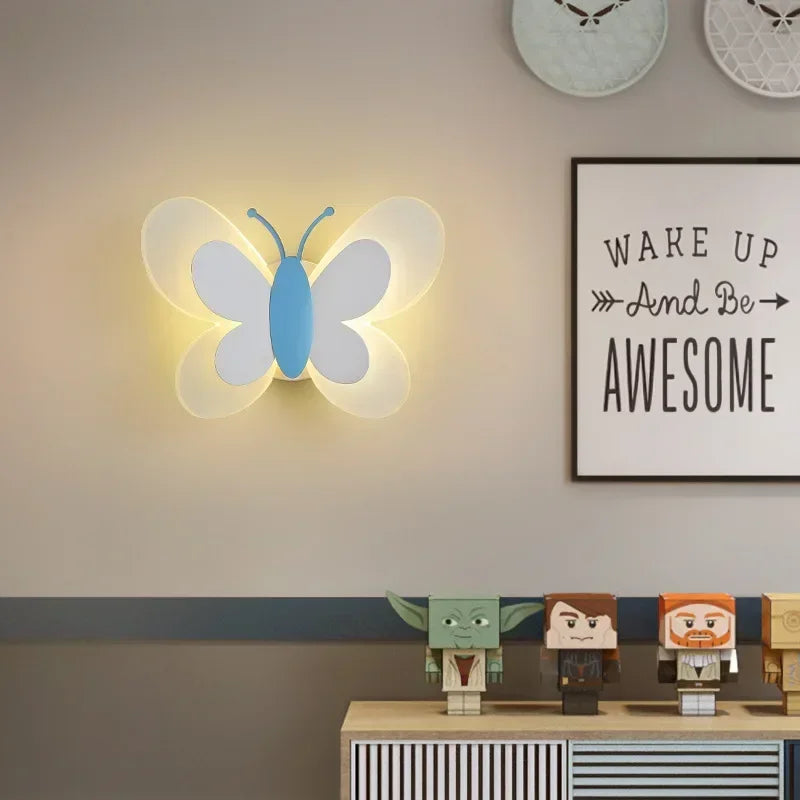 Butterfly Nordic Children Wall Light shown as soft ambient home lighting