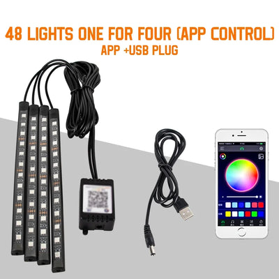 RGB Car Ambient Foot Light – USB Wireless Remote & App Control Interior LED Strip